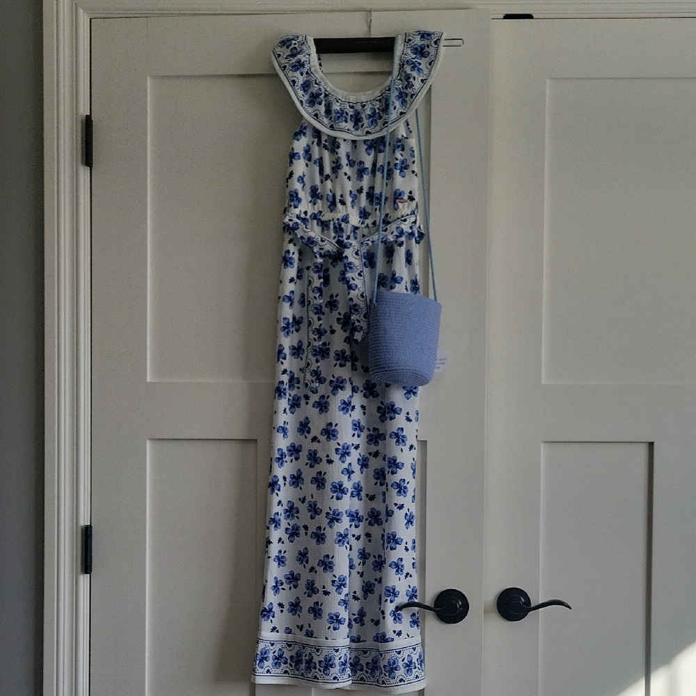 Tahari Girl Blue and White Dress